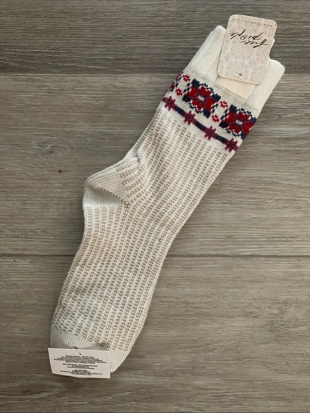 Free People Floral Ribbed Knit Socks NWT Cream Red
